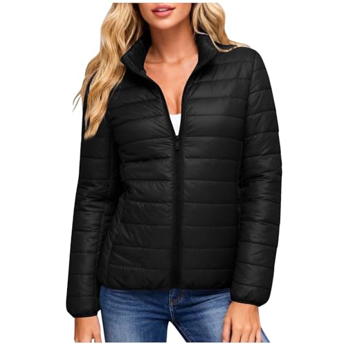 Kvture Puffer Jacket Womens Lightweight Zip Up Down Coat Packable Quilted Jackets for Women Warm Winter Coats Waterproof Padded Jacket Fashion Fall Clothes Casual Stand Collar Puffy Coats for Hiking