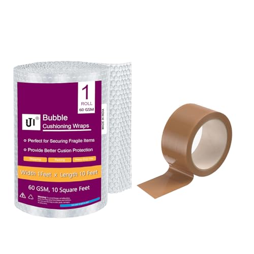 Image of IJI Bubble Wrap Heavy-Duty 60 GSM Packing Material Roll with Brown Tape for Shipping, Moving and Cushioning for Fragile Items Multipurpose usage (1 Ft x 10 Ft)