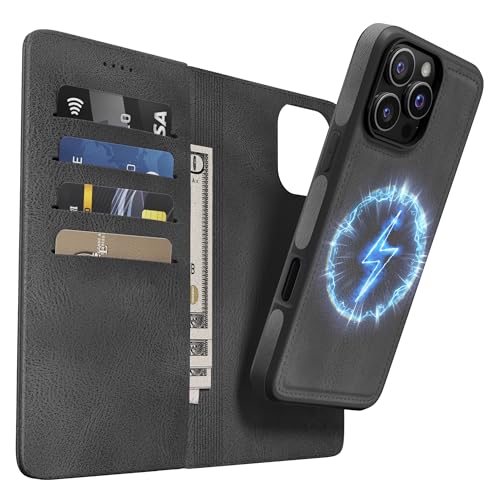 kibuiii Compatible with iPhone 16 Pro Max Wallet Case with Card Holder, 2 in 1 Magnetic Detachable & Wireless Charging Support, PU Leather Flip Phone Cover with RFID Blocking (Black)