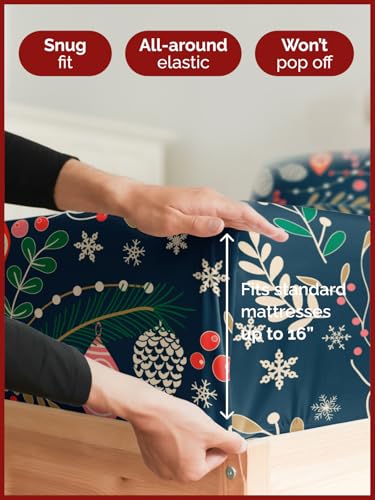 Full Christmas Joy Sheet Set - Holiday Xmas Pattern Bedding Set - Deep Pockets - Snug Fit - 4 Piece - Wrinkle Free & Easy Care - Comfy Festive Winter - Holiday Sheets for Women, Men, Kids and Teens