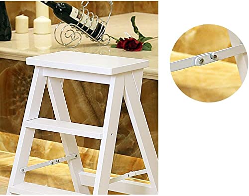 Taburete de peldaños plegable OKUOKA de madera blanca de 60 cm 6