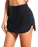 Tempt Me Women Solid Black Swim Skirt with Zipper Pockets High Waisted Bathing Suit Skirt Athletic Bikini Skirt Bottoms with Panty S