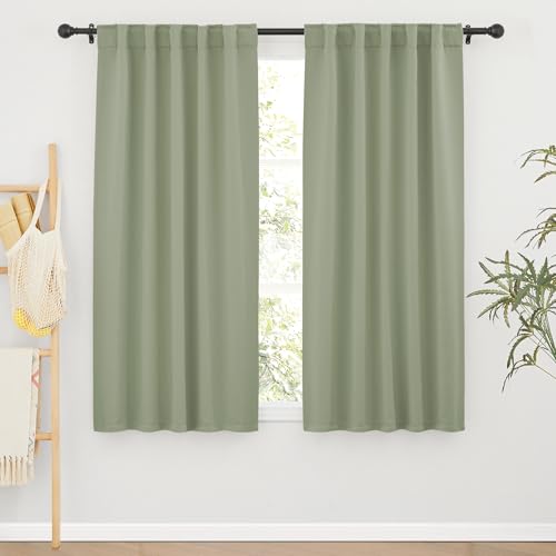 Image of RYB HOME Blackout Curtains for Living Room, Privacy Thermal Insulating Window Treatment Drapes for Bedroom Dining Home Office Basement, W 42 x L 63 inches, Sage, 2 Panels