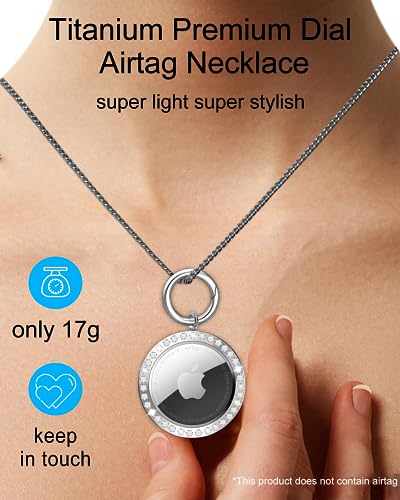 Airtag Necklace,Titanium Alloy Metal Rhinestone Design Airtag Necklace,75cm/29.5in Adjustable Alloy Chain Air tag Neck lace Compatible Apple Aritag2