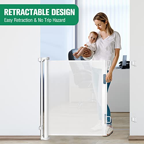 42-Inch Extra Tall Retractable Baby Gates 56" Wide Baby Gate Tall Dog Gate Indoor Outdoor Retractable Dog Gate Adjustable Pet Gate Dog Gates For The House Tall Baby Gate For Stairs, Doorways, White #TOP2