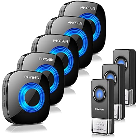 Wireless Doorbell PHYSEN Door bell Chimes with Mute Mode, 58 Ringtones&5 Volume Levels, Operating at 1300-ft Range, LED Strobe, 3 Transmitters+5 Receivers Waterproof Doorbell Kit for Home/Classroom Cover