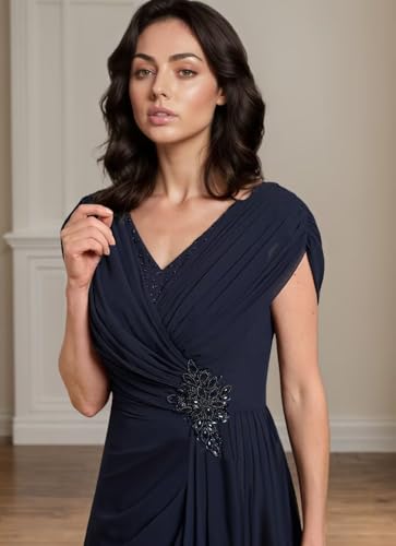 Laces Applique Mother of The Bride Dresses Chiffon Cap Sleeves Ruffle Mother of The Bride Gown W144