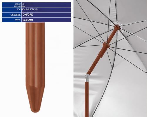 Atosa Strandschirm Ø 180 bis 240 cm aus Aluminium Orientalisches Modell mit Fransen mit LSF 50+, blau, 200 cm, Bohemien
