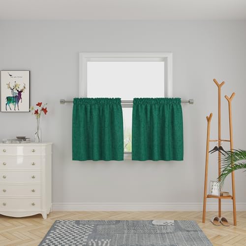 UPOPO Green Kitchen Tier Curtains 24 inches Long Linen Textured Cafe Short Bathroom Privacy Small Mini Half Window Curtain Over Sink Cabinet Caravan Basement 2 Panels Rod Pocket