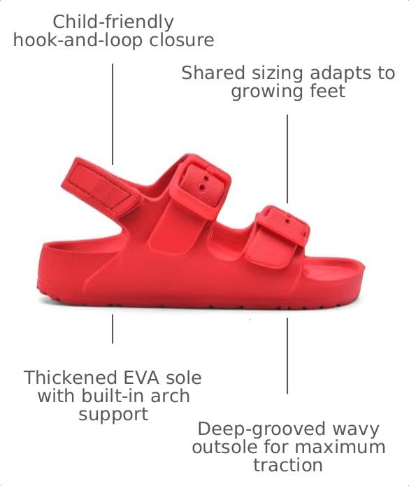 Image of Toddler Sandals Dual-sized Adjustable Buckle Boys & Girls | Non-Slip Easy On /Off,EVA Flat Open Toe Lightweight Summer Sandals - Perfect for Beach, Pool or Playground, Toddler Little Kid