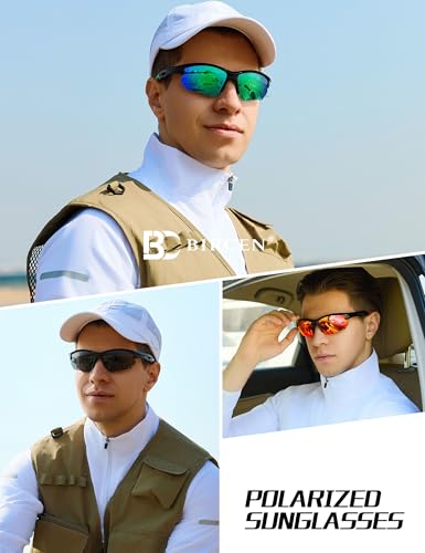 Image of BIRCEN Mens Polarized Sunglasses for Sports: TR90 Lightweight Sun Glasses Wrap Around Shades for Fishing Driving Cycling