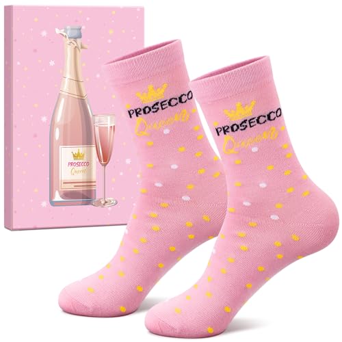 Geyoga Prosecco Geschenk für Frauen 1 Paar Prosecco Socken für Damen Lustige Wein Socken Pinke Sommer Geschenk für Geburtstag Weihnachten Eu 36-42(Rosa)