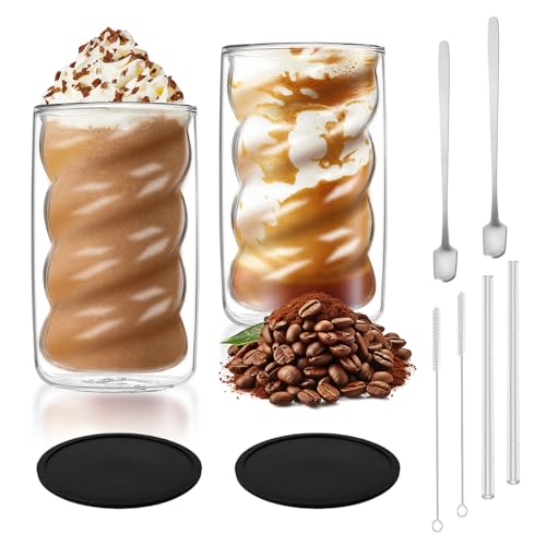 Taimimy Latte Macchiato Gläser Doppelwandig 350ml 2er Set mit 2 Löffeln, Doppelwandige Kaffeegläser Cappuccino Tassen, Espressotassen Thermogläser...