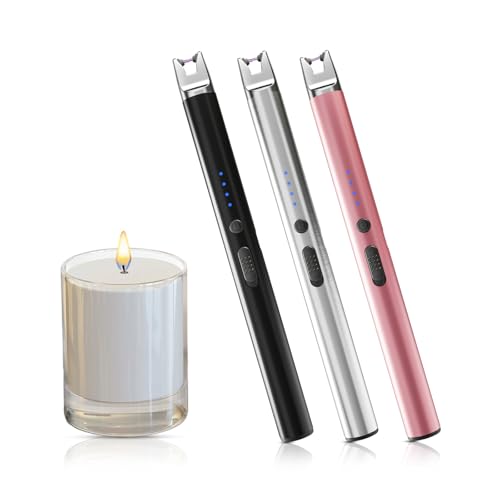 TIKETT 3-Pack USB C Rechargeable Plasma Candle Lighter, Windproof Arc