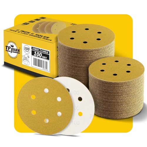 100 Stück 150mm 6 Loch Schleifscheiben 100 Körnung - Premium Gold Rund Klett Schleifpapier für Exzenterschleifer - Ideal für Holz Metall Automobil
