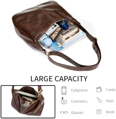 Slouchy Shoulder Bag for Women, Foldable Crossbody Hobo Purse in PU Leather — 사진 6