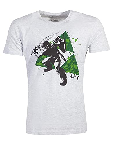 Difuzed Zelda - Splatter Triforce - Camiseta para Hombre, Gris, XL