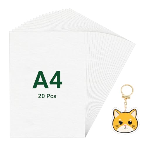 WISYOK Schrumpffolie A4, 20 Stück Schrumpffolie Set, 0.3mm Matt Transparent Schrumpffolie zum Basteln für Kinder DIY, Schrumpffolien für Handabdruck, Schlüsselanhänger, Ohrringe, Schulbeutelanhänger