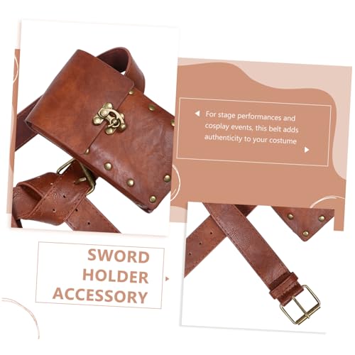 FRCOLOR 1set Medieval Renaissance Embossed Holder Belt for Cosplay Pu Material Vintage Design Essential Accessory for Theatrical and Historical Costumes3