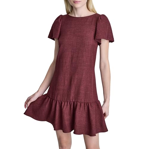 Image of DKNY Women's Flowy Short Sleeve Ruffle Hem Dress