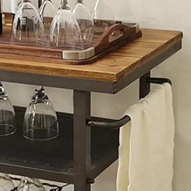 Rolling Metal and Wood Serving Cart with Storage, Rustic Industrial Bar Cart for Kitchen, Dining & Outdoor Use-jAHhTxDr