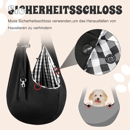 Forhandy Hundetragetasche, Tragbare Haustier Hundetasche mit Verstellbare Schultergurt und Fronttasche Wendbarer Tragetasche Hund bis 7.5kg zum Aktivitäten im Freien/Spaziergang/Ausflüge (Schwarz)