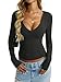 EasyGala Womens Deep V Neck Long Sleeve Shirts Sexy Slim Fit Tops Basic Tees Spring Outfits Fashion Clothes 2026 Black X-Large
