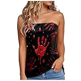 [BINBINNIAO] ハロウィン チューブトップ レディース コスプレ 仮装 ストラップレス キャミソール おしゃれ かぼちゃ お化け コウモリ ティーシャツ 個性的 可愛い コスチューム コスプレ ハロウィン 仮装 衣装 プレゼント 余興 イベント