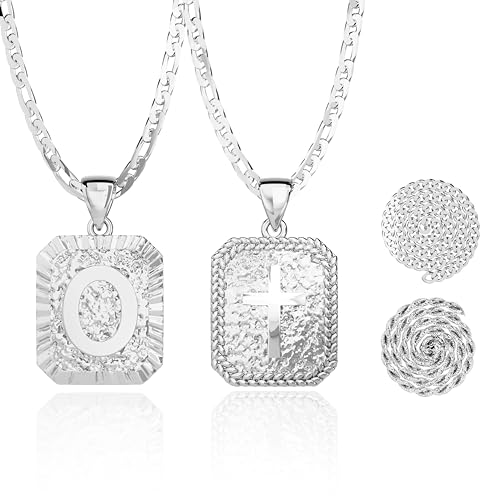 ketryep Collares con inicial de oro para hombre, chapado en oro de 18 quilates, colgante de letra A-Z con cadena fígaro/cuerda/cubana, collar de letra de cruz para hombre, regalo religioso de Navidad