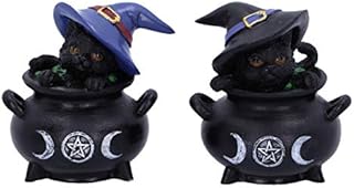 Nemesis Now Hubble and Bubble Witches Familiar Black Cat and Cauldron Figurines