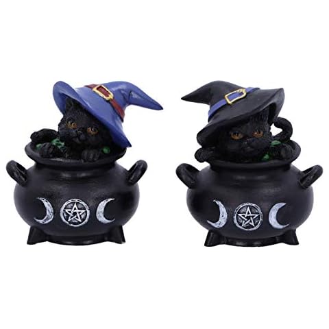 Nemesis Now Hubble and Bubble Witches Familiar Black Cat and Cauldron Figurines, 8cm Cover