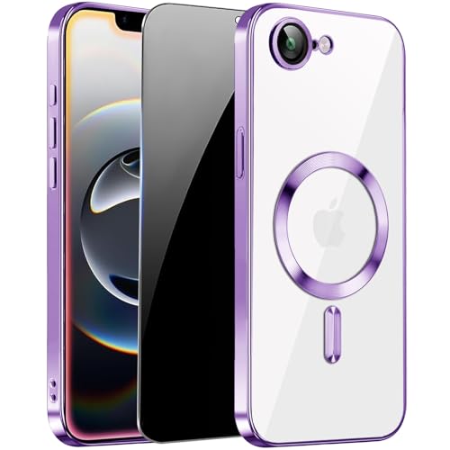 ZOZDOKG Magnetic for iPhone 17e/16e Case with Privacy Screen, Clear Purple