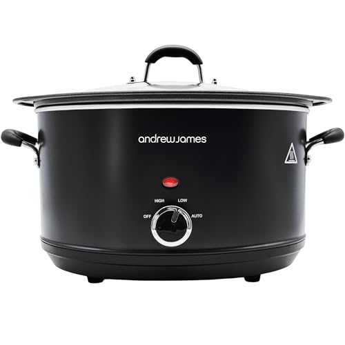 Andrew James 6.5L Slow Cooker Sear-to-Simmer - Large Hob-Proof Aluminium Pot Shatter-Resistant & Easy-Clean Design 3 Heat Settings & Glass Lid Ideal for Family Meals Curries & Batch Cooking