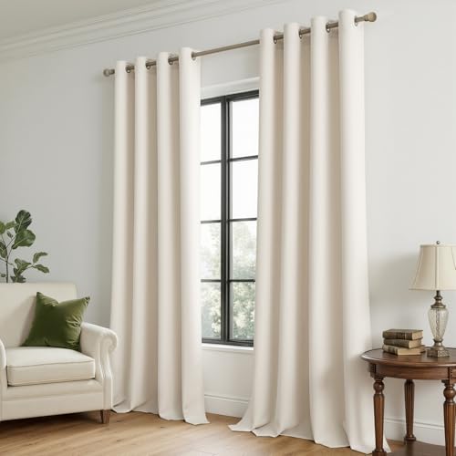 Image of MIULEE Beige White Blackout Bedroom Curtains Drapes 96 Inch Long 52 inchx96 inch | Grommet Top, Room Darkening Window Drapes, Privacy Protection, Thermal Insulated, Heat Blocking, Light Blocking