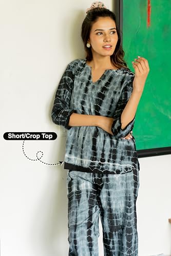 Image of MIRCHI FASHION Pure Cotton Cord Set | Shibori Printed Short Kurti with Palazzo Pant | Ethnic Co-ord Set for Women | Summer Office Wear