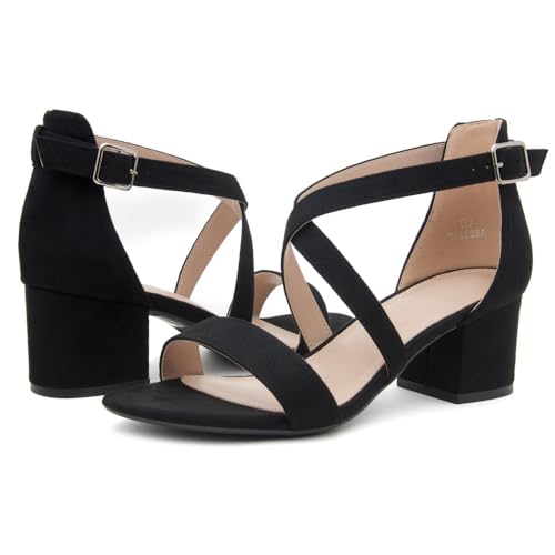 Image of Shoe Land SL-LESSA Women's Low Heels Open Toe Dress Heeled Sandals Cross Ankle Strap Chunky Block Short Heel Pumps Shoes for Office Prom Wedding Party