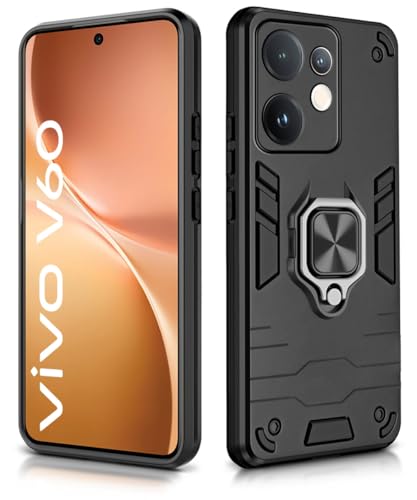 Image of WOW IMAGINE Shock Proof Back Case Mobile Cover for Vivo V60 5G | V60e 5G | Vivo T4 Pro 5G | Back Cover Case (Tough Armor | Hybrid PC + TPU | Ring Holder & in-Built Kickstand | Black)