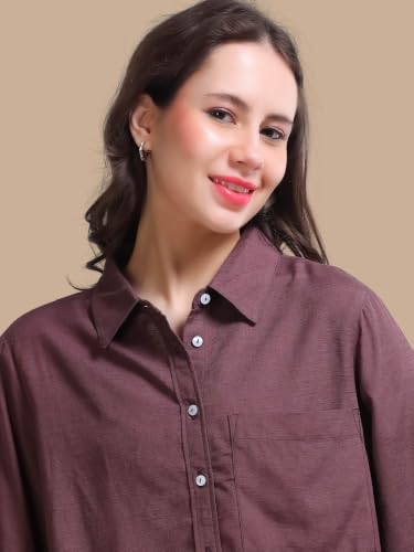 Image of Glam & Chique Women's Relaxed Fit Spread Collar Solid Casual Shirt S-2XL
