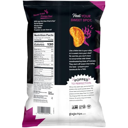 Popchips Potato Chips, Sweet Heat, 5.0oz Share Bags, Gluten Free, Salty Snacks for Adults and Children, Non-GMO, Vegan, Kosher (Pack of 4)