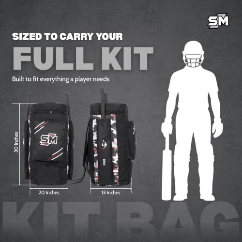 Image of SM Pro Duffle Cricket Kit Bag | Cricket Bag | Dual Bat Pockets | Ripstop Hard-Wearing Fabric | Lockable U-Zip | Rust-Proof Runners | Studded Base Protection | Full Kit Storage