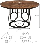 Tribesigns 47-Inch Table à manger ronde, Table de cuisine en bois avec base métallique solide pour 4-6 personnes, Grande table de dîner en cercle pour salle à manger, cuisine, salon (Brown & Noir, seulement bureau)