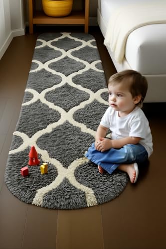 Image of Fluffy Silky Micro Fiber Polyster Carpet /Runner for Bedroom, Study Room, Playing Room, Guest Room ETC. 3x5 feet Feet, (Grey and Ivory M II)