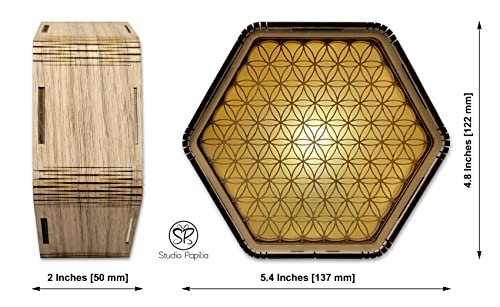 Studio Papilia Flower Of Life Lamp | Wood Bedside Mood Night Light Home Decor | Meditation Altar Shrine | Hexagon Sacred Geometry | Carved Engraved Sculpture | Chakra Healing Crystal Gift Art Object #TOP5
