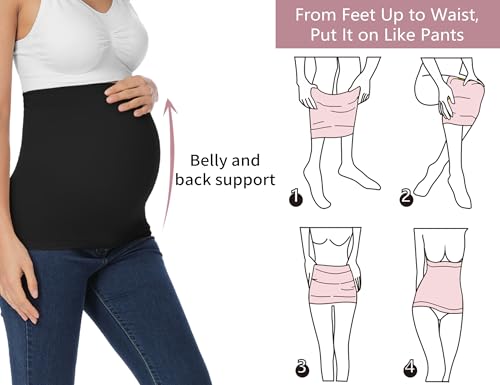 Rheane Belly Bands For Pregnant Women Belly Band Pregnancy Support Belt (Black+Black 2)