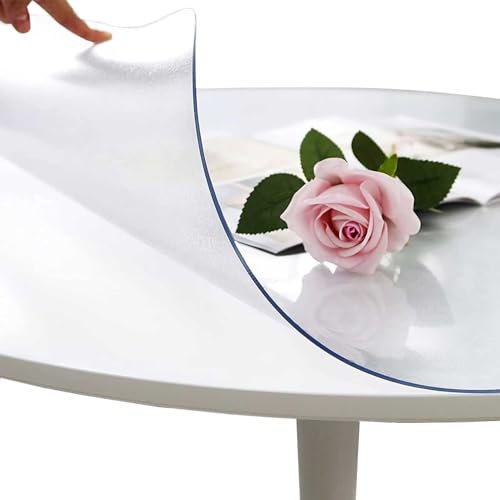 Drsyffsup Mantel Transparente Esmerilado de PVC de 2 mm de Grosor, Impermeable, Resistente al Calor y al Aceite, para Mesa de Comedor o de Centro.(80cm de diámetro)