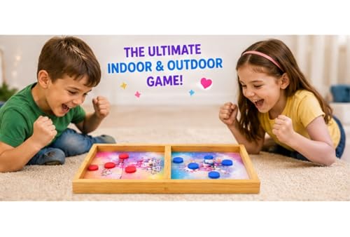Image of Unicorn String Hockey Game for Kids & Family | Fast Sling Puck Board Game with 5 Red & 5 Blue Coins | Wooden Tabletop Indoor Outdoor Game | Birthday Return Gift for Boys Girls Age 5+