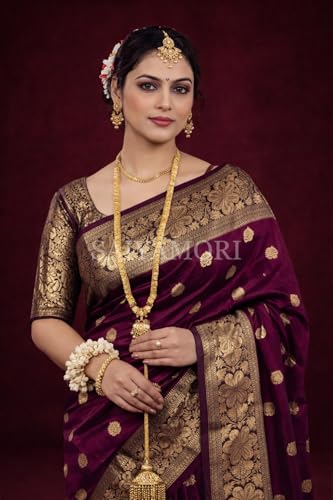 Image of Women's Soft Silk Style Jacquard Saree with Rich Zari Woven Border & Pallu | 5.6 Mtr Saree with 0.8 Mtr Unstitched Blouse