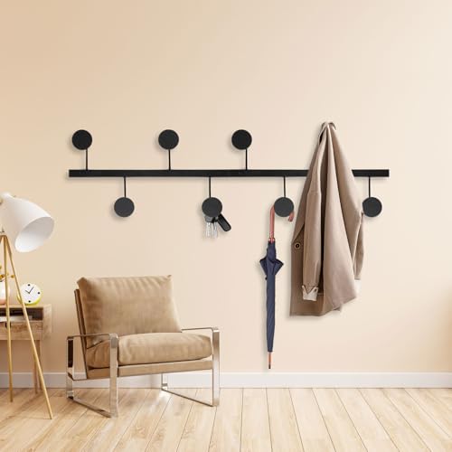 Mocrop Porte-manteau mural noir de 80 cm - En métal - Design minimaliste - Avec 8 crochets - Accessoires de montage complets