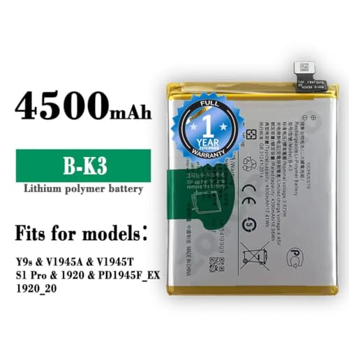 Image of Original B-K3 Battery for Vivo S1 for Y9s / V1945A /V1945T /1920 /PD1945F / EX 1920 20 / /Y9S, S1 Pro, 1920, Y9S Battery with 1 Year Warranty****(B348)