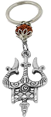 RCMB Creations Rudraksha Damaru Trishul Key Ring & Also use as Locket Keychain for Boys/Girls Men and Women (Best for Gift Return)